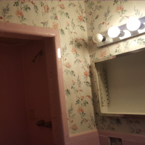 Before image of pink bathroom